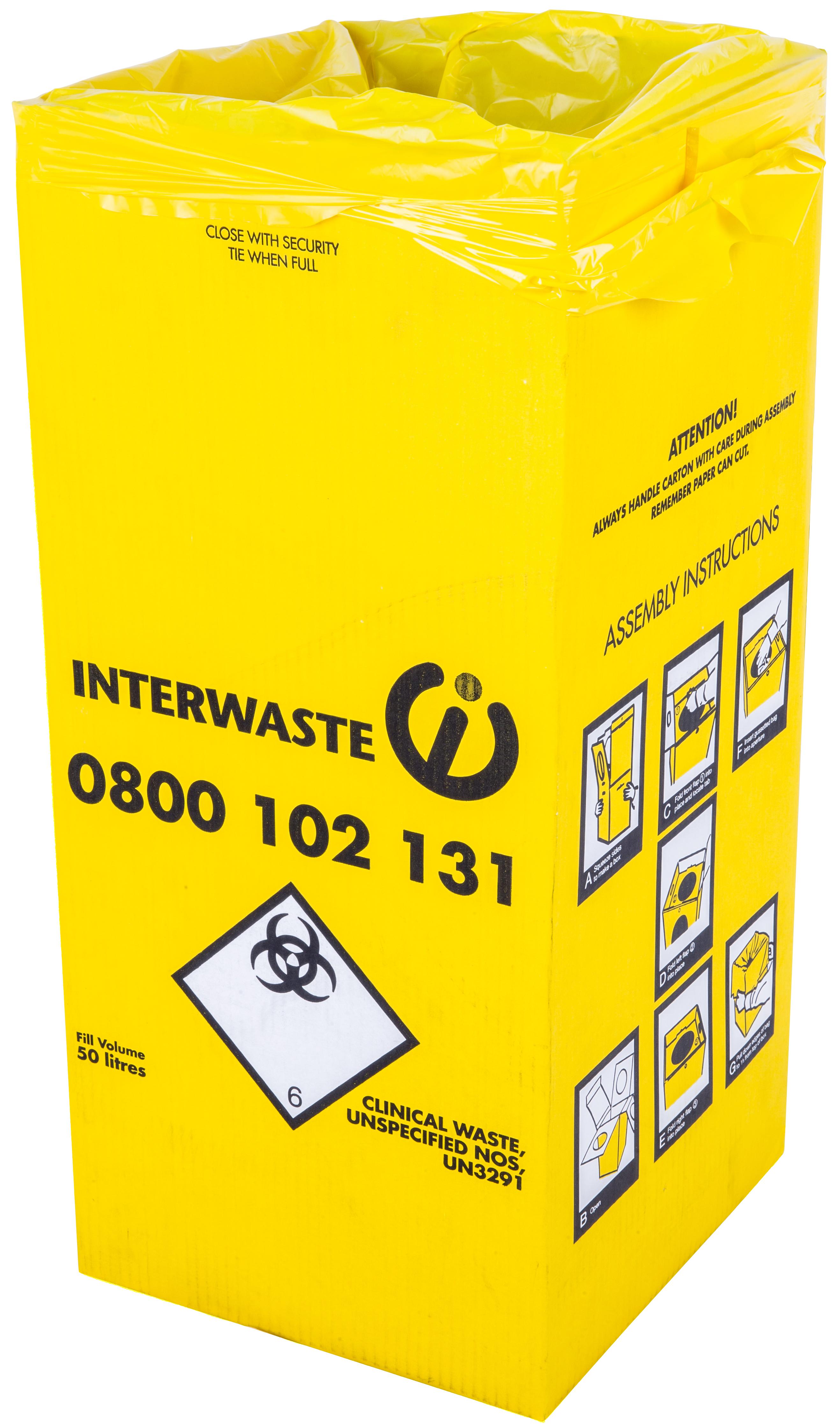 Medical and Clinical Waste Box Rectangular 50 litres Interwaste