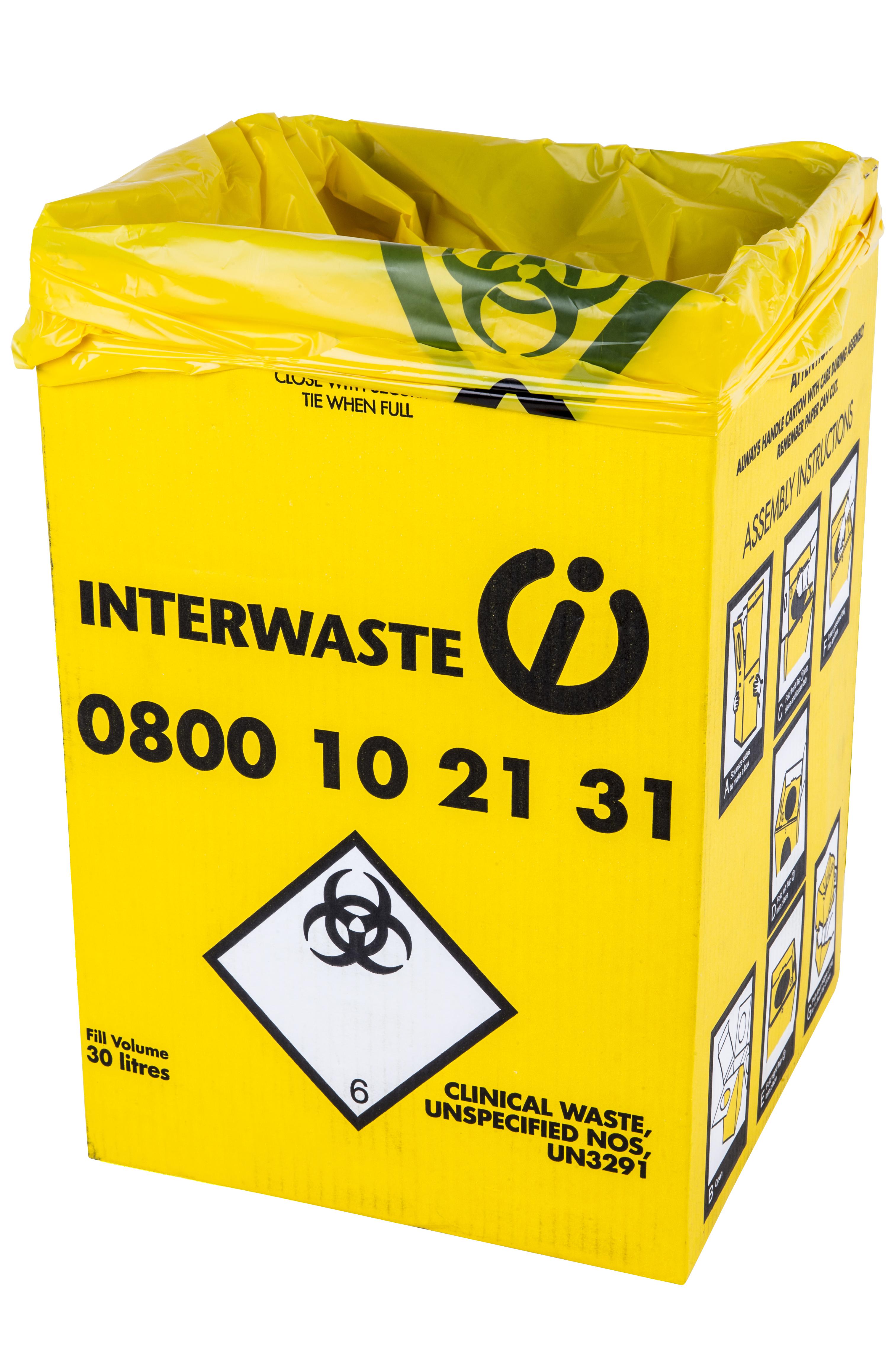 Medical and Clinical Waste Box - Square 30 litres | Interwaste